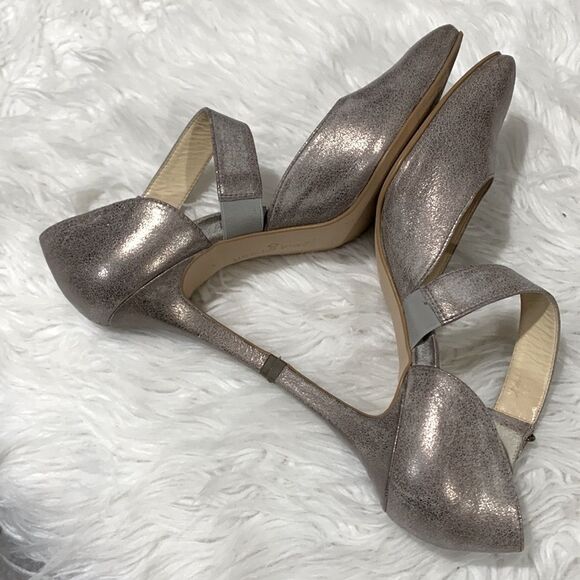 PAUL Green metallic champagne leather strap heels shoes hook & loop closure - Picture 4 of 15